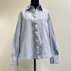 REISS Ali Lyocell Blend Press Stud Back Shirt Blue Snap Sleeve Blouse Size 8-10